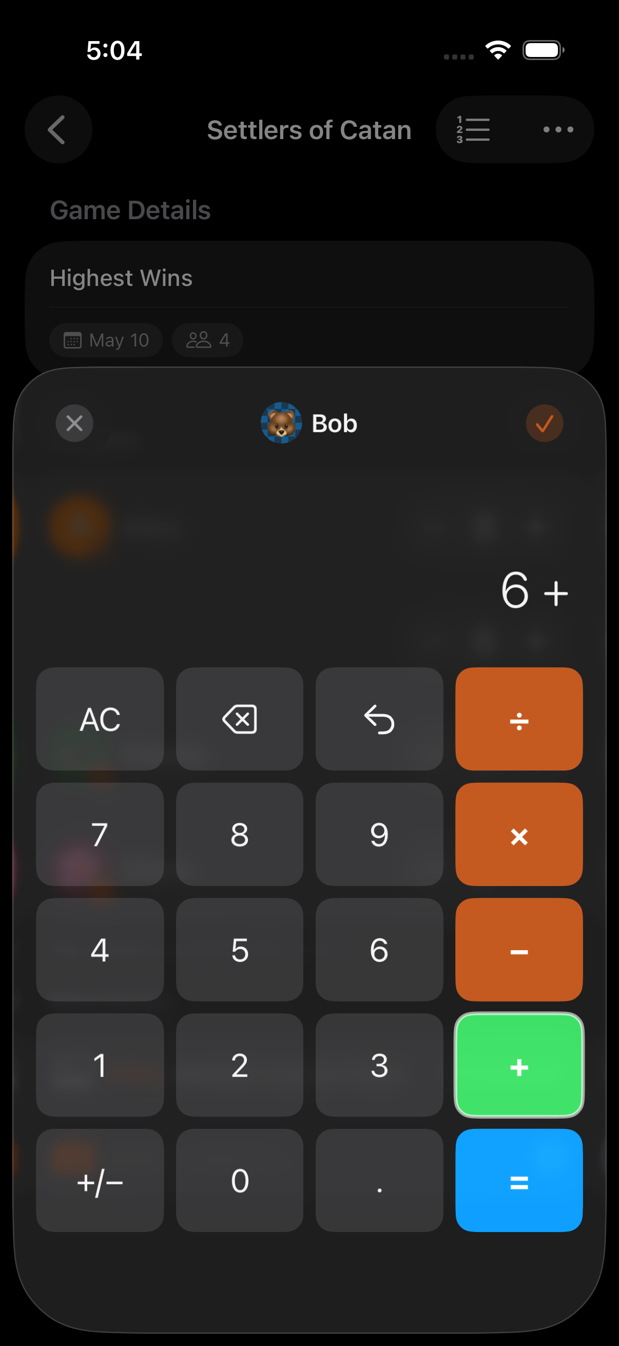 Score calculator with number pad and operators