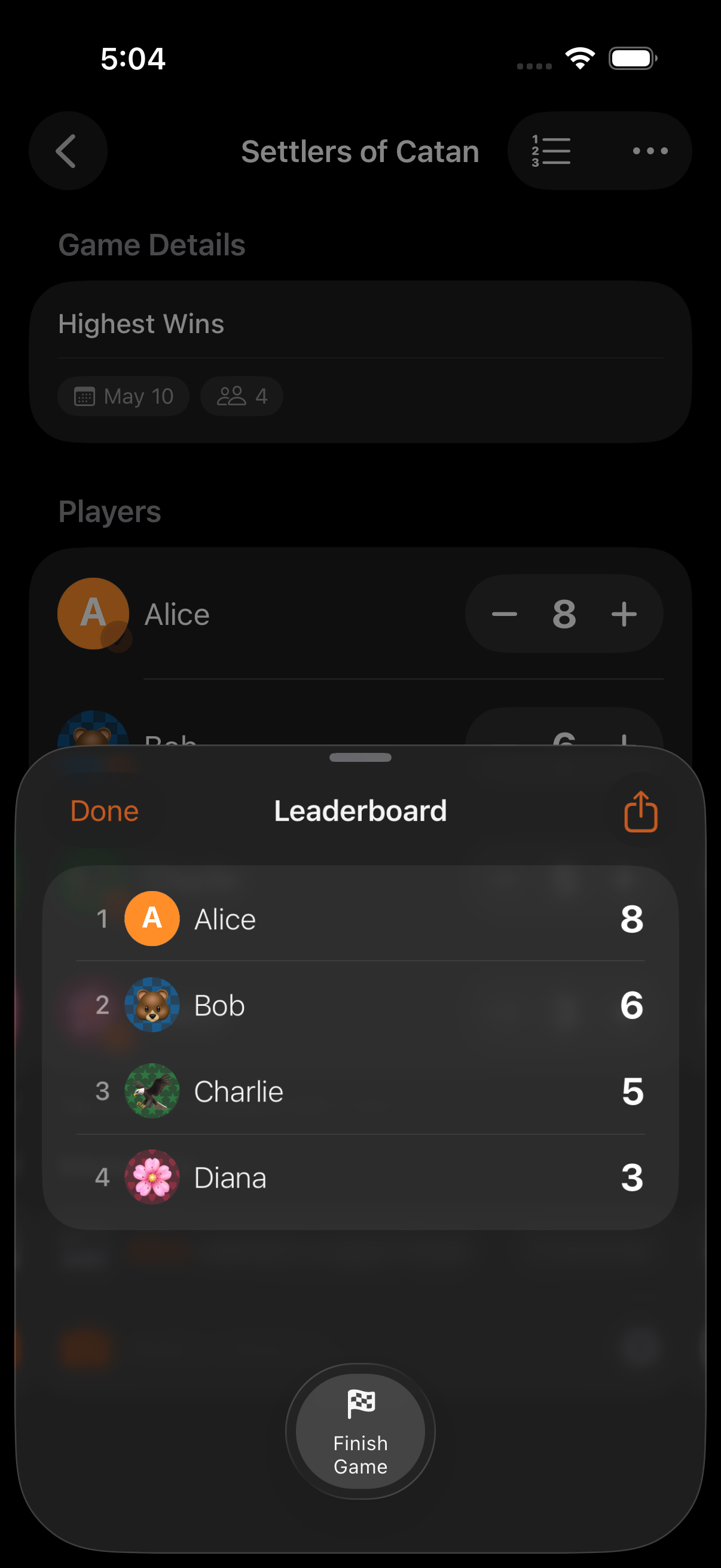 Final leaderboard with rank badges