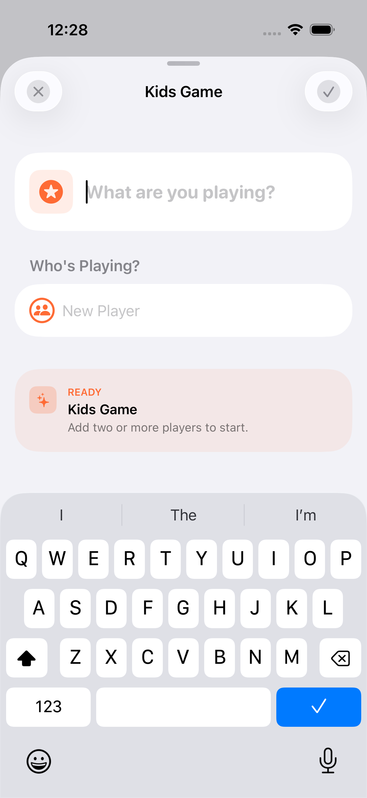 Kids Game setup form