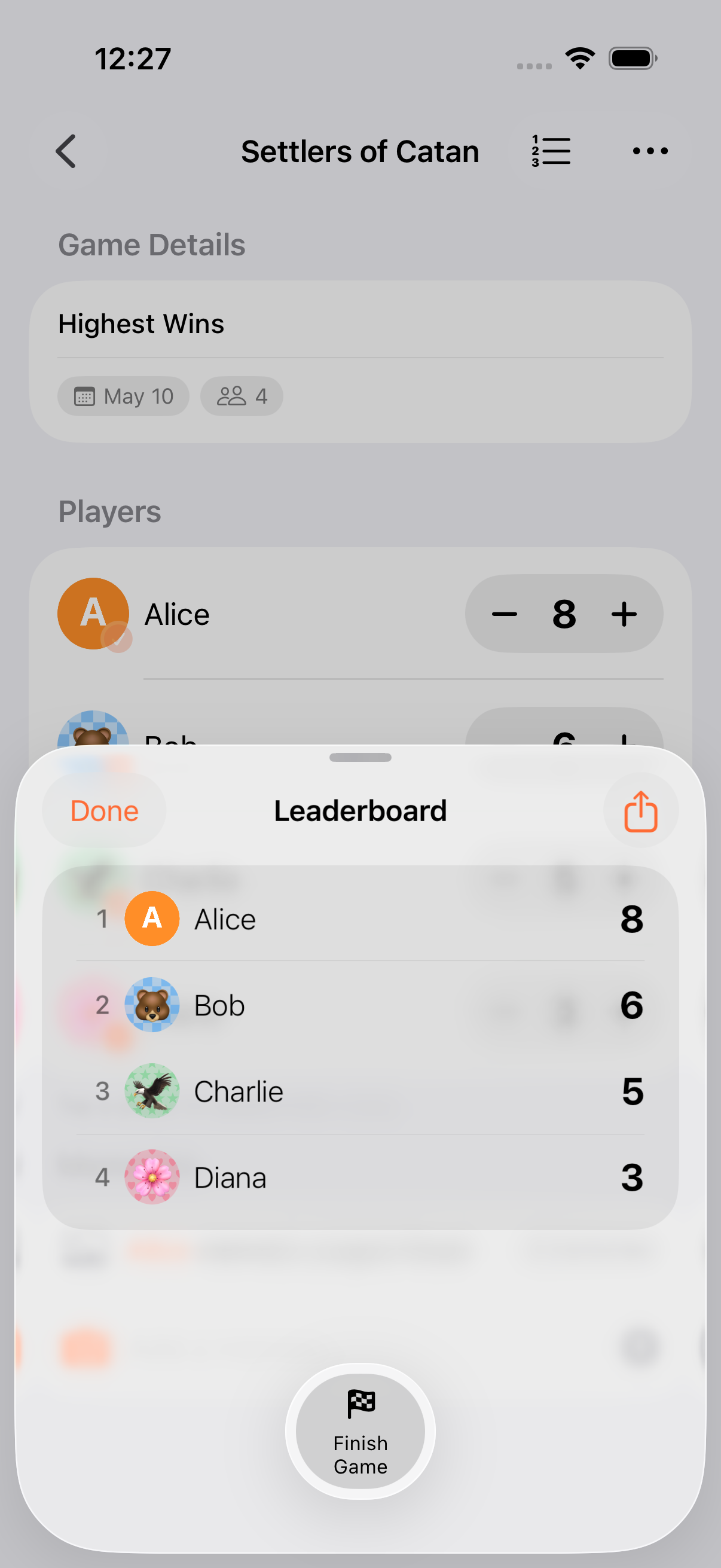 Final leaderboard with rank badges