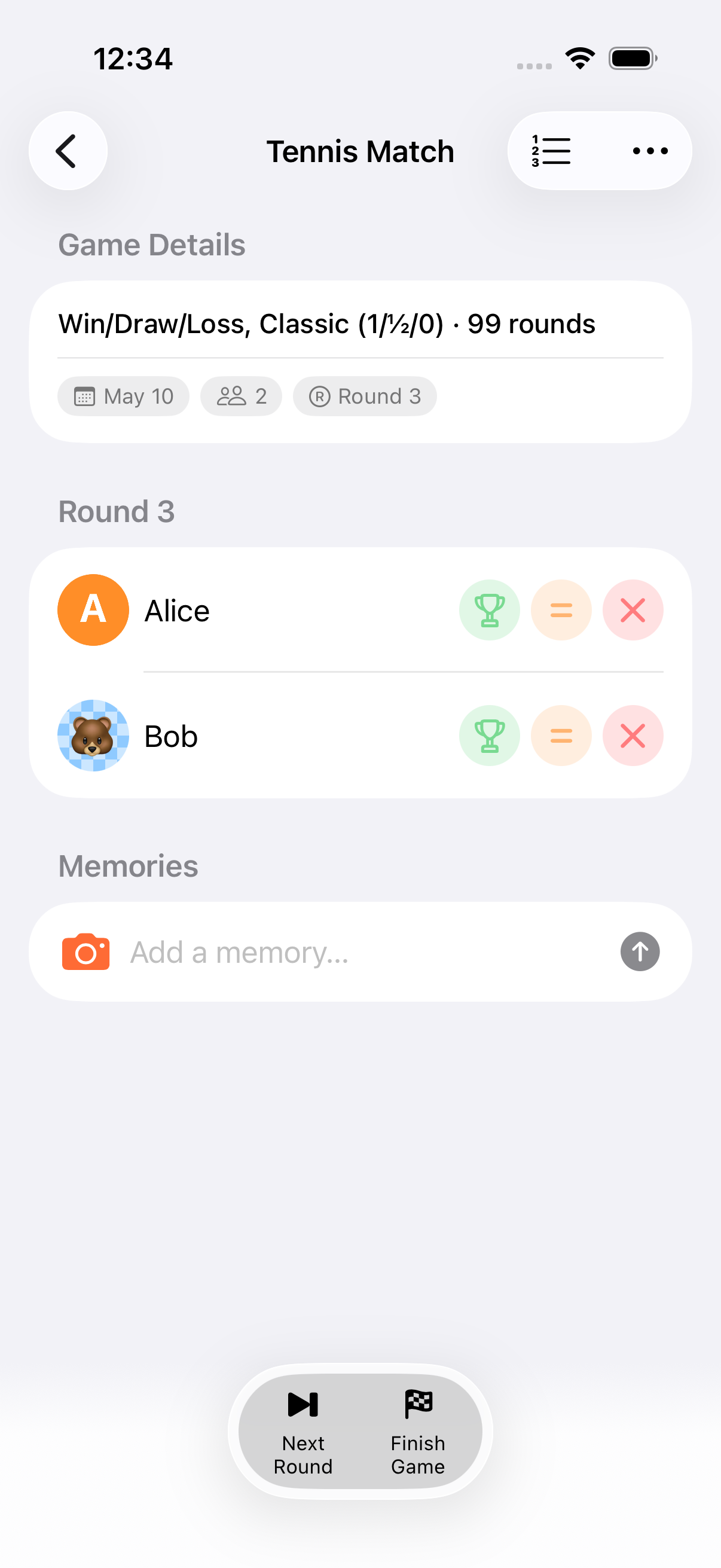 Win / Draw / Loss scoring mode